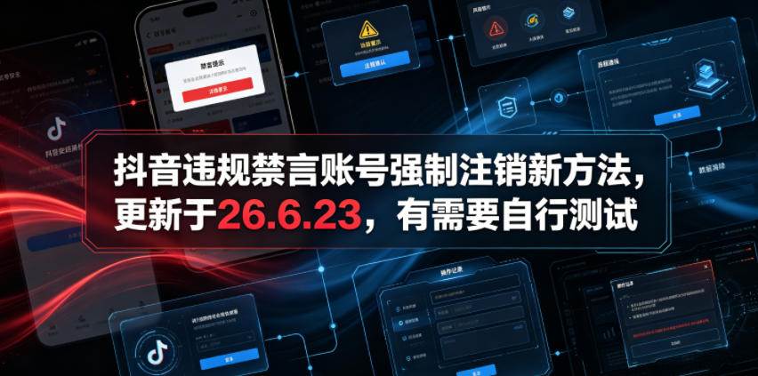 （19015期）抖音违规禁言账号强制注销新方法，更新于26.6.23，有需要自行测试-佳佳云创网