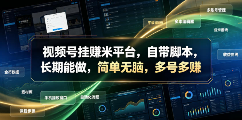 视频号挂賺米平台，自带脚本，长期能做，简单无脑，多号多賺【揭秘】-佳佳云创网